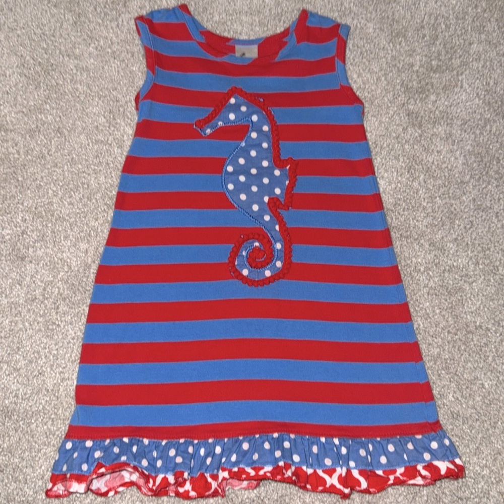 Beehave sea horse red and blue striped dress 12 months